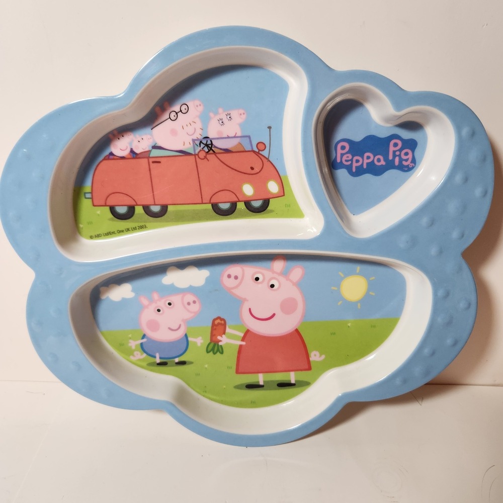 Peppa Pig Divided Toddler Plate Blue Cloud Shape Heart Section Melamine Tray